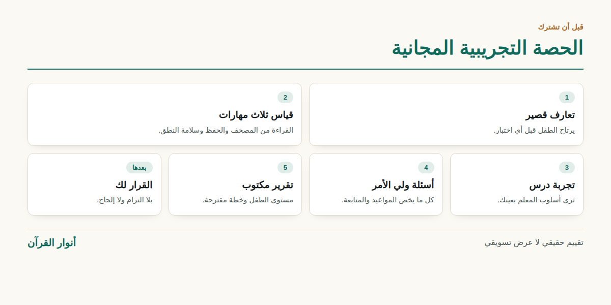 حصة تجريبية مجانية ماذا يحدث فيها خطوة بخطوة